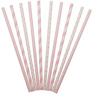 Sugrör i papper rosa mix, 24p doppresent