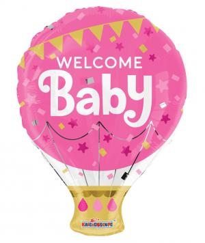 Folieballong Welcome Baby, Rosa doppresent