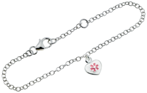 Silverarmband, Hjärta med blomma, 17cm doppresent