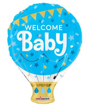 Folieballong Welcome Baby, Blå doppresent