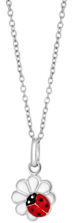 Silverhalsband med blomma och nyckelpiga, 38cm doppresent