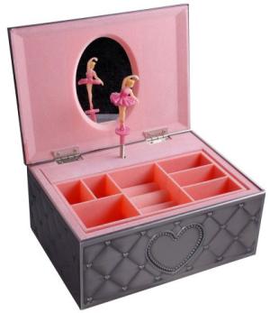 Smyckeskrin Speldosa med ballerina,rosa inredning, tennfinish doppresent